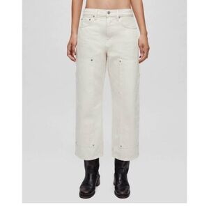 Redone off white straight leg cropped jeans, size 27